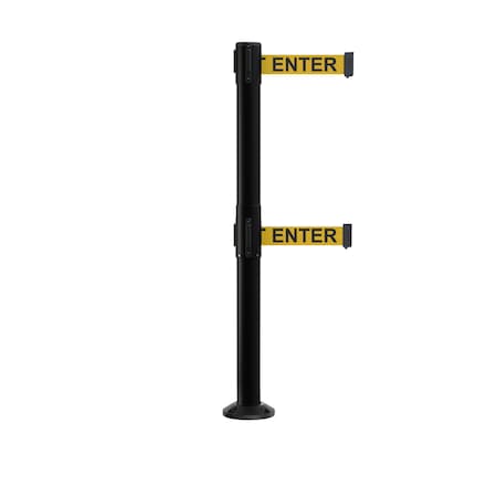 Montour Line Stanchion Dual Belt Barrier Fixed Base Black Post 11ft.Cau.Belt P400DF-BK-CAUYB-110